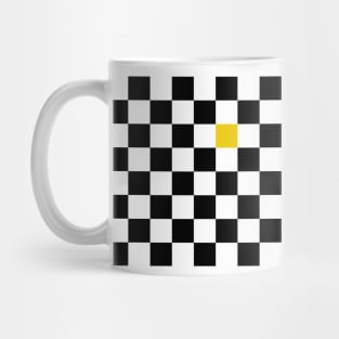 Checkered Black and White with One Yellow Square Mug